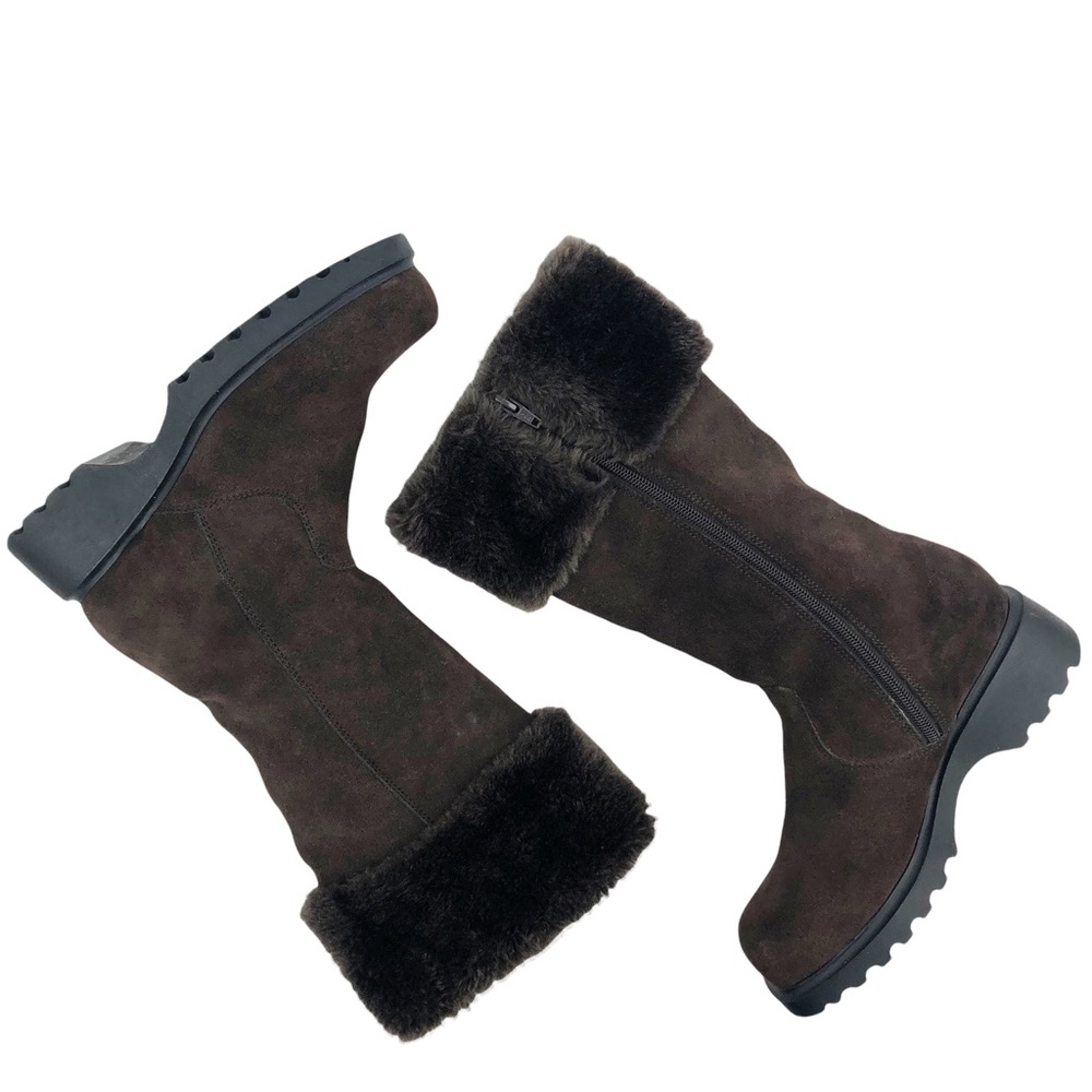 Colin Stuart Boots Brown Suede Faux Fur Zip Size 6